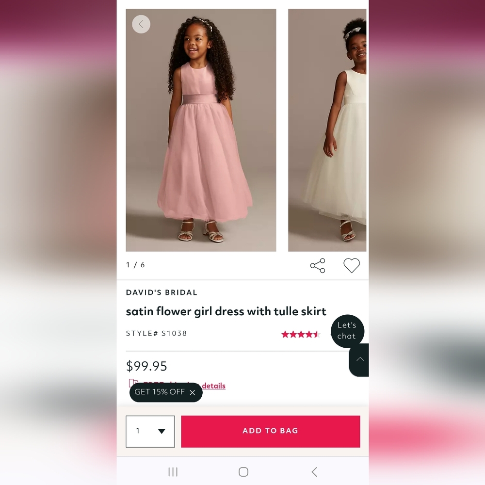 David's Bridal Satin Flower Girl Dress with Tulle Skirt - Ballet - Girls Size 8 - Picture 10 of 11